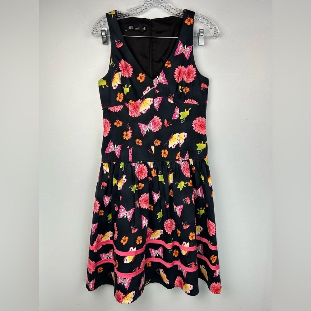 Rickie Freeman Teri Jon Butterfly Floral Cotton Sleeveless Dress Sz 6